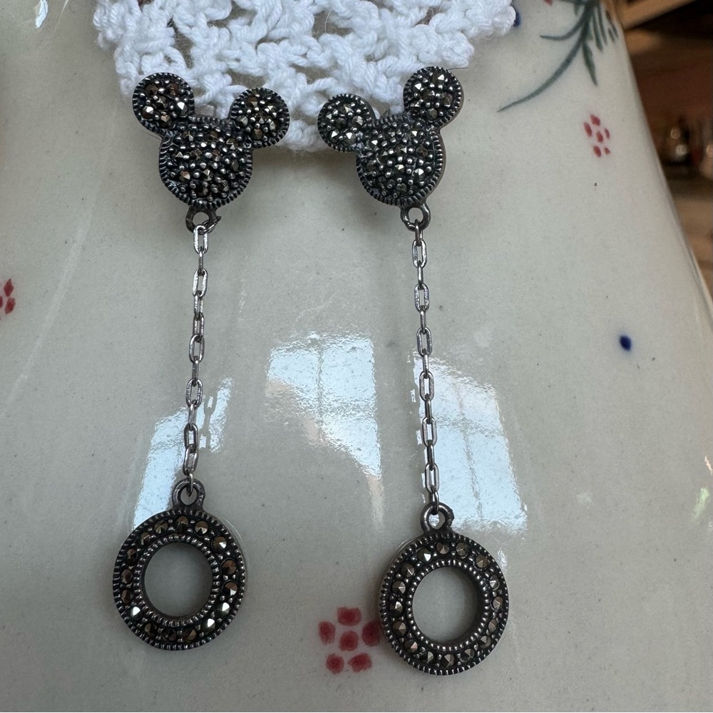 Disney World vintage Judith Jack marcasite Mickey Mouse post dangle earrings
